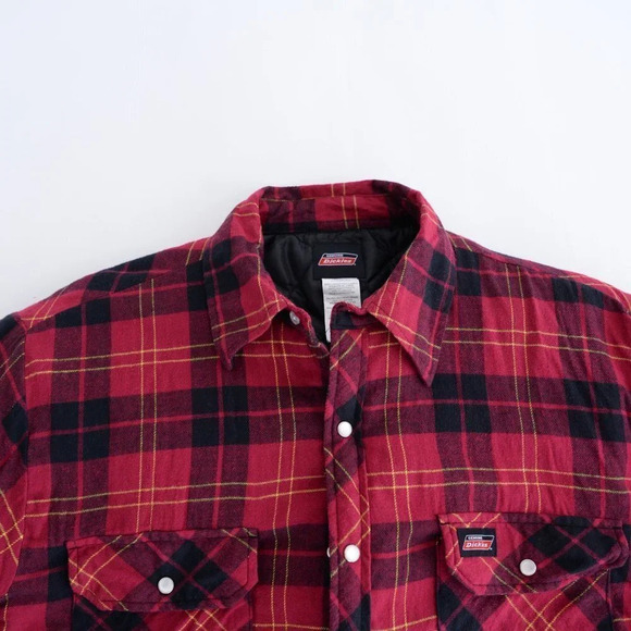 Dickies Red Black Checker Pattern with Thick Lining Button Up Shacket Jack Sz XL - Picture 7 of 14